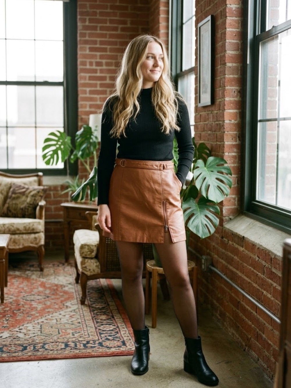 Free People Midnight
Magic Faux Leather Mini Skirt Lined Vegan Zipper Brown sz 2